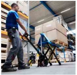 Elektrische schaarliftpallettruck voor het binden, verzamelen en bezorgen van boeken, compact, ideaal voor het transport van papier en boekblokken voor het verzamelen en leveren van boekblokken